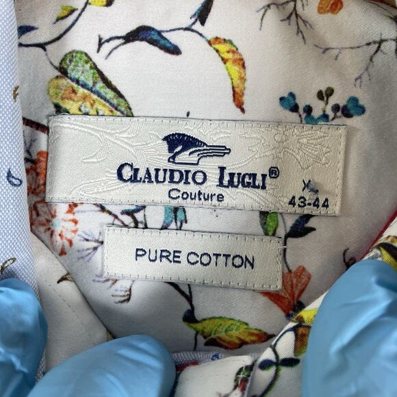 Claudio Lugli Couture Button Up Shirt Mens XL Long Sleeve Blue Paisley Flip Cuff - Picture 2 of 3